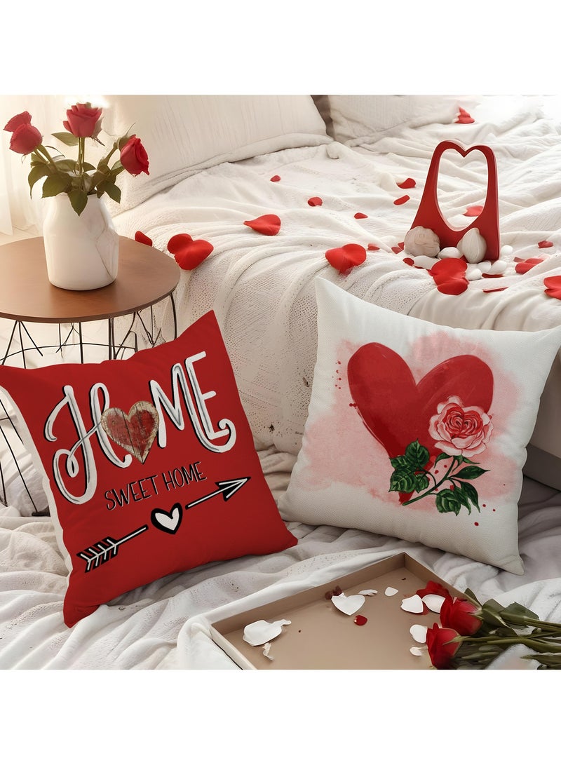 4 Pack Romantic Heart Letter Printed Pillow Covers 45*45cm Linen Sofa Cushion Covers Home Decor Only Covers - Image 2