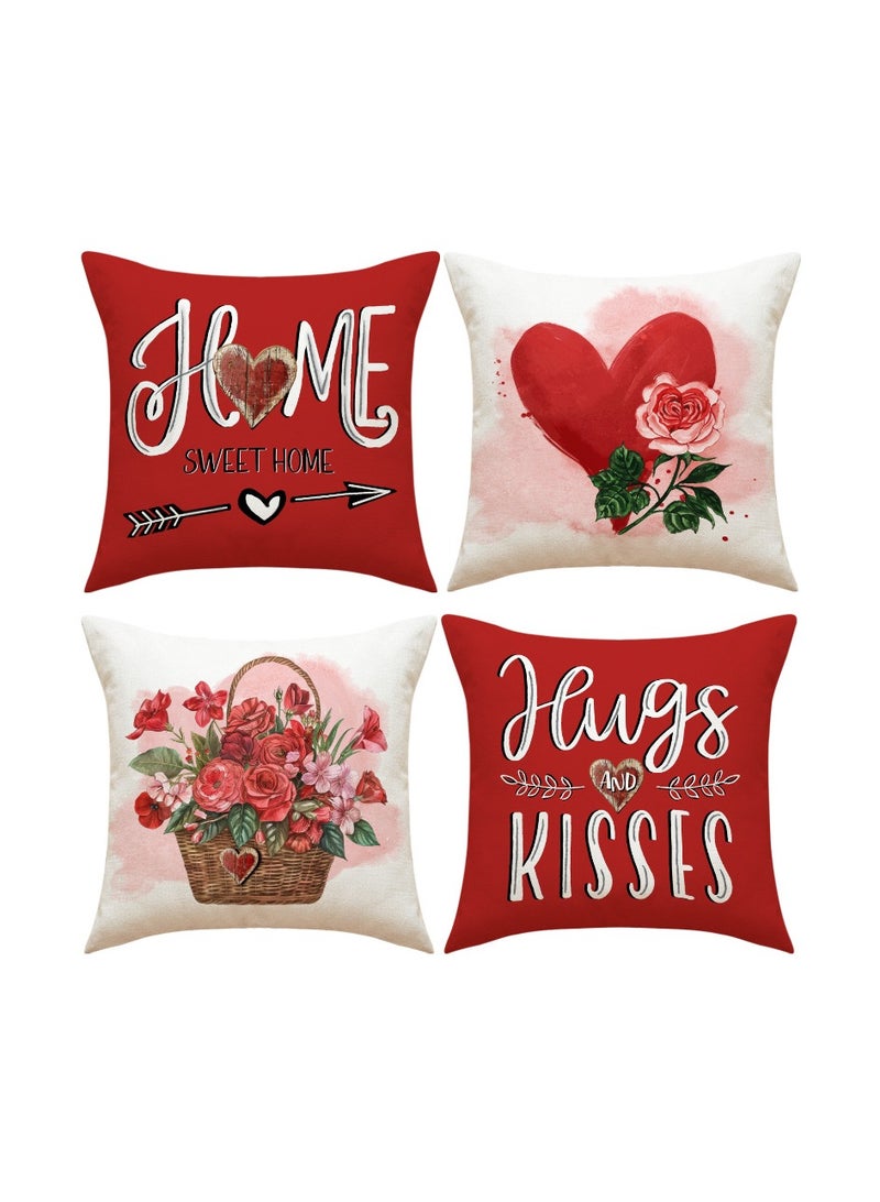4 Pack Romantic Heart Letter Printed Pillow Covers 45*45cm Linen Sofa Cushion Covers Home Decor Only Covers - Image 1