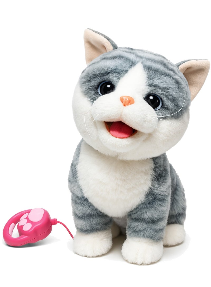 REZZOSS Walking & Singing Cat Toy for Kids – Remote Control Leash Electronic Pet Cat Kids Toy | Interactive Walking Plush Toy with Music & Sound | Battery Operated Robotic Cat for Boys & Girls | Pretend Pet Play Toy Gift for Birthday - Image 1