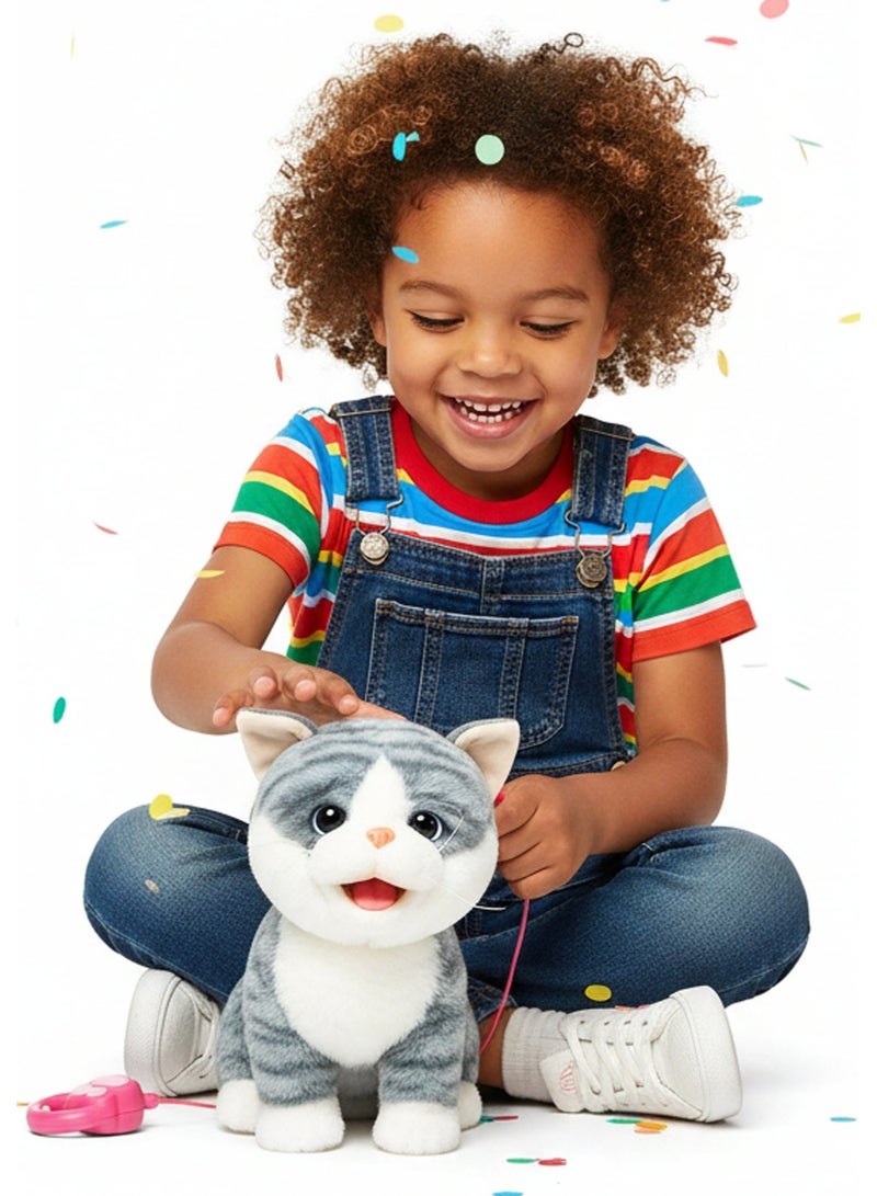 REZZOSS Walking & Singing Cat Toy for Kids – Remote Control Leash Electronic Pet Cat Kids Toy | Interactive Walking Plush Toy with Music & Sound | Battery Operated Robotic Cat for Boys & Girls | Pretend Pet Play Toy Gift for Birthday - Image 2