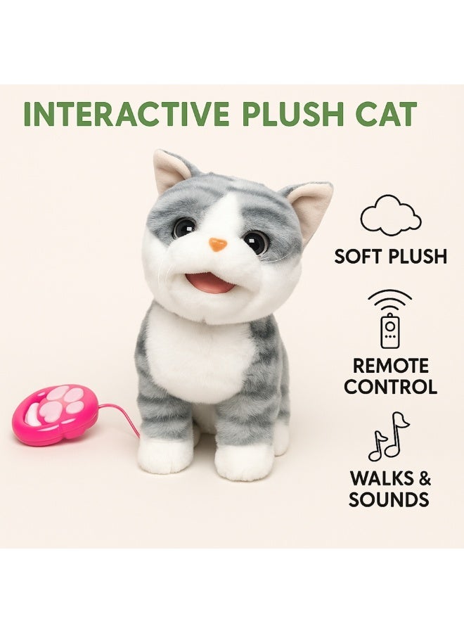 REZZOSS Walking & Singing Cat Toy for Kids – Remote Control Leash Electronic Pet Cat Kids Toy | Interactive Walking Plush Toy with Music & Sound | Battery Operated Robotic Cat for Boys & Girls | Pretend Pet Play Toy Gift for Birthday - Image 3