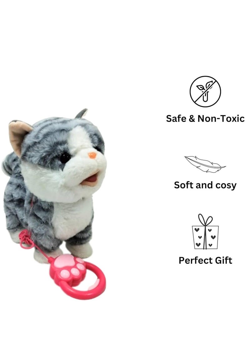 REZZOSS Walking & Singing Cat Toy for Kids – Remote Control Leash Electronic Pet Cat Kids Toy | Interactive Walking Plush Toy with Music & Sound | Battery Operated Robotic Cat for Boys & Girls | Pretend Pet Play Toy Gift for Birthday - Image 4