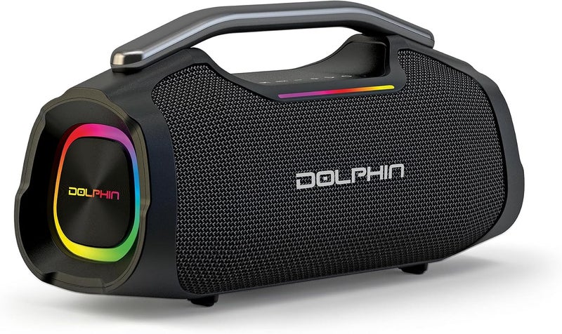 Dolphin Portable Bluetooth Party Speaker - 55W RMS, Deep Bass, RGB LED Lights, USB-C Rechargeable, WaveSync, AUX & USB Playback, 1/4" Mic Input for Karaoke, LX-440, 12.87" x 5.24" x 6.5", Black - Image 1