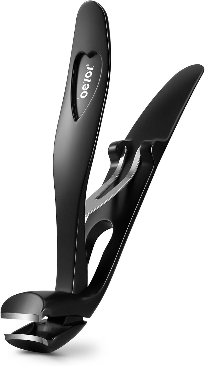 BEZOX Angled Head Nail Clippers for Seniors - Ergonomic Toenail Clipper for Thick Nails, Premium Steel Nail Cutter Trimmer with Catcher for Men and Women - Black - Image 1
