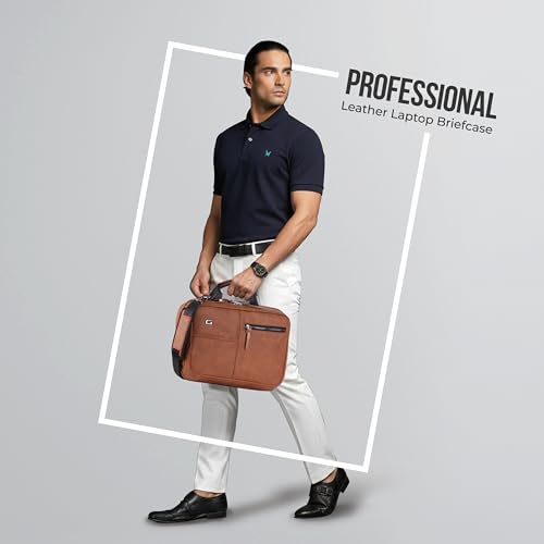 Gear Professional 16L/12" Small Faux Leather Water Resistant Laptop Briefcase/Office Bag/Laptop Messenger Bag for Men/Women(Tan-Black) - Image 2