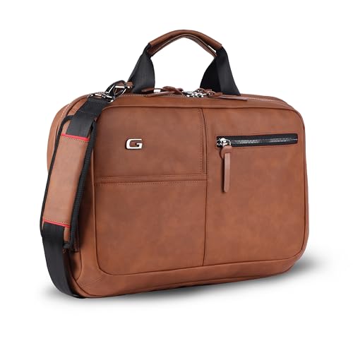 Gear Professional 16L/12" Small Faux Leather Water Resistant Laptop Briefcase/Office Bag/Laptop Messenger Bag for Men/Women(Tan-Black) - Image 1