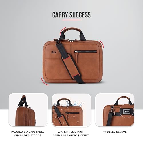 Gear Professional 16L/12" Small Faux Leather Water Resistant Laptop Briefcase/Office Bag/Laptop Messenger Bag for Men/Women(Tan-Black) - Image 5