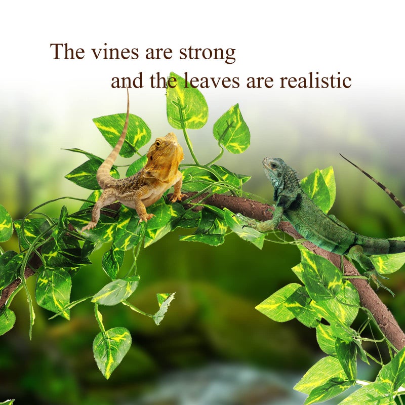 Canlierr 4 Pcs Reptile Vines, Flexible Bendable Jungle Climbing Vine Terrarium, Fake Plants for Reptiles, Artificial Leaves Terrarium Tank Pet Habitat Decor for Bearded Dragons, Lizard, Snake, Gecko - Image 5