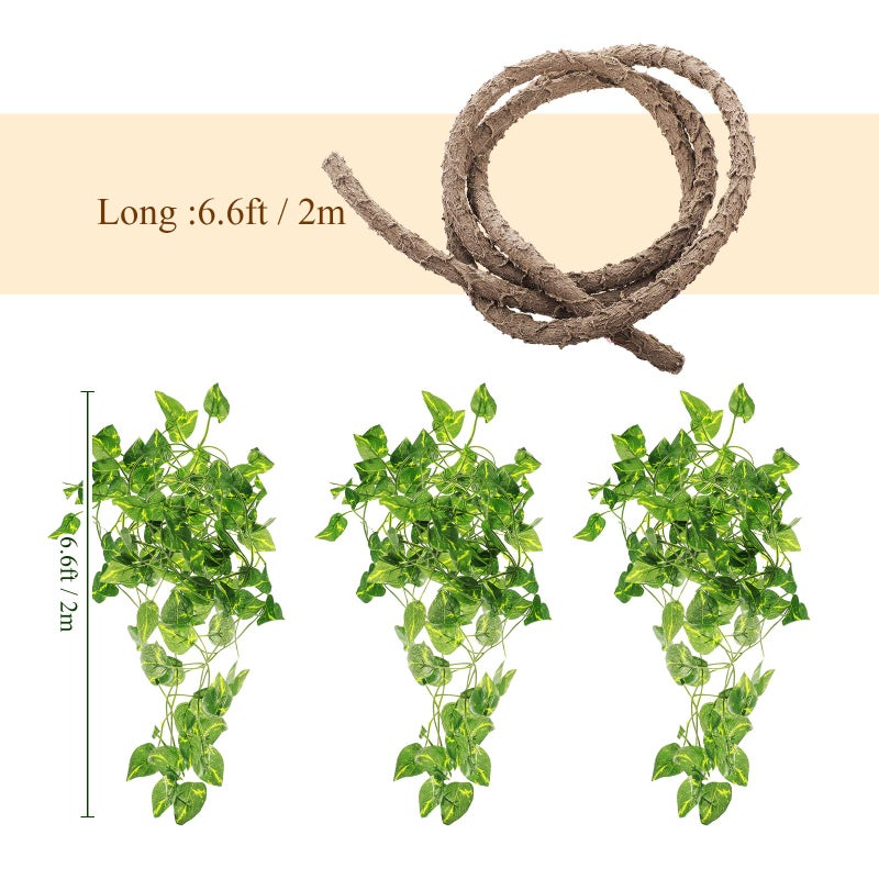 Canlierr 4 Pcs Reptile Vines, Flexible Bendable Jungle Climbing Vine Terrarium, Fake Plants for Reptiles, Artificial Leaves Terrarium Tank Pet Habitat Decor for Bearded Dragons, Lizard, Snake, Gecko - Image 3
