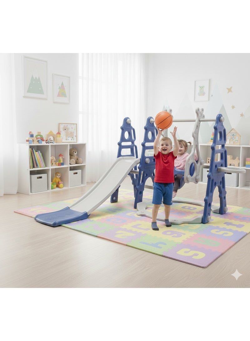 فول جوي مجموعة زحليقة وأرجوحة مع حلقة كرة سلة 3*1 للأطفال،مجموعة ملعب داخلي وخارجي للأطفال الصغار،مجموعة ألعاب تسلق للأطفال - Image 5