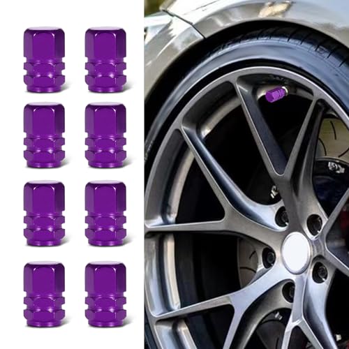 Kutyun 8PCS Aluminum Alloy Tire Valve Stem Caps Universal Dustproof Wheel Valve Covers Car Exterior Accessories for Most Vehicles Purple 8PCS - Image 1