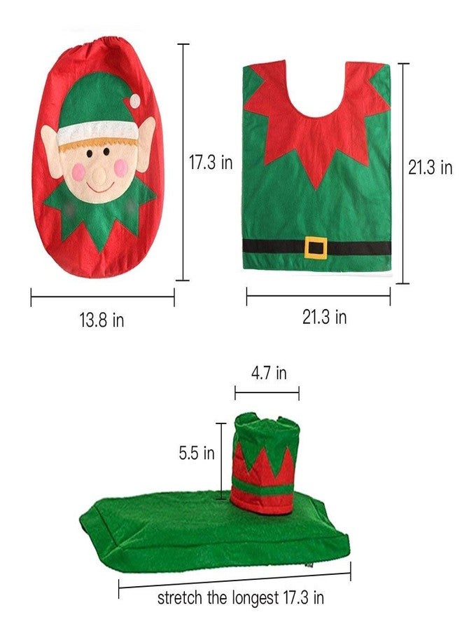 traderplus 3-Piece Santa Toilet Seat Cover Christmas Decorations Bathroom Rugs Set (Elf) - Image 5