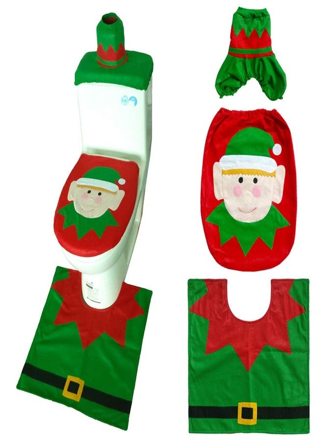 traderplus 3-Piece Santa Toilet Seat Cover Christmas Decorations Bathroom Rugs Set (Elf) - Image 1