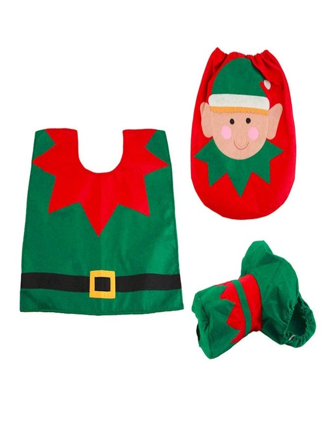 traderplus 3-Piece Santa Toilet Seat Cover Christmas Decorations Bathroom Rugs Set (Elf) - Image 3
