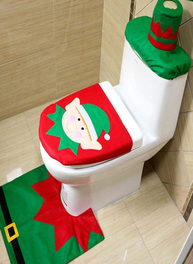 traderplus 3-Piece Santa Toilet Seat Cover Christmas Decorations Bathroom Rugs Set (Elf) - Image 2