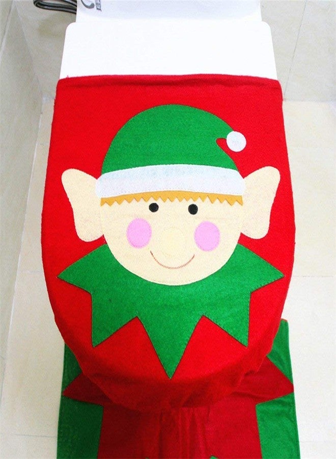 traderplus 3-Piece Santa Toilet Seat Cover Christmas Decorations Bathroom Rugs Set (Elf) - Image 4