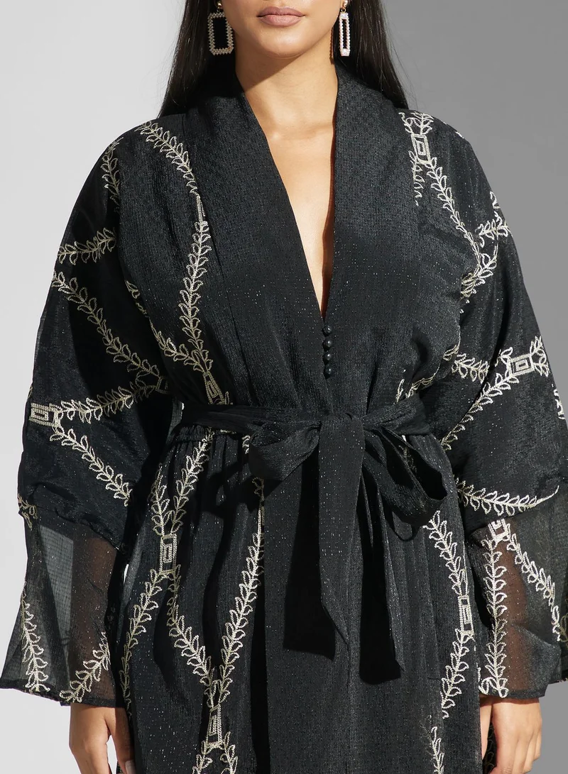 hayas closet Mesh Embellished Ruffle Sleeve Dress