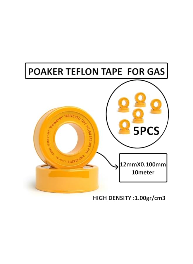 PROMASS promass Yellow Gas Line PTFE Tape – Teflon Seal For Natural Gas, Propane, & Butane Lines – Leak-proof, Safe, And Durable For Residential & Commercial Use (5PCS TEFLON TAPE)  - Image 2