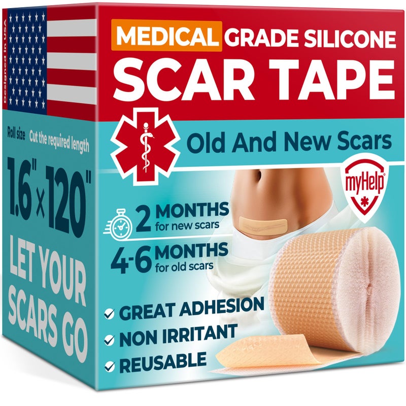 Medical Grade Silicone Scar Tape 16x120 Visible Difference on Surgical Keloid Scars Reusable Silicone Scar Sheets Easy to Use Silicone Tape for Scars
