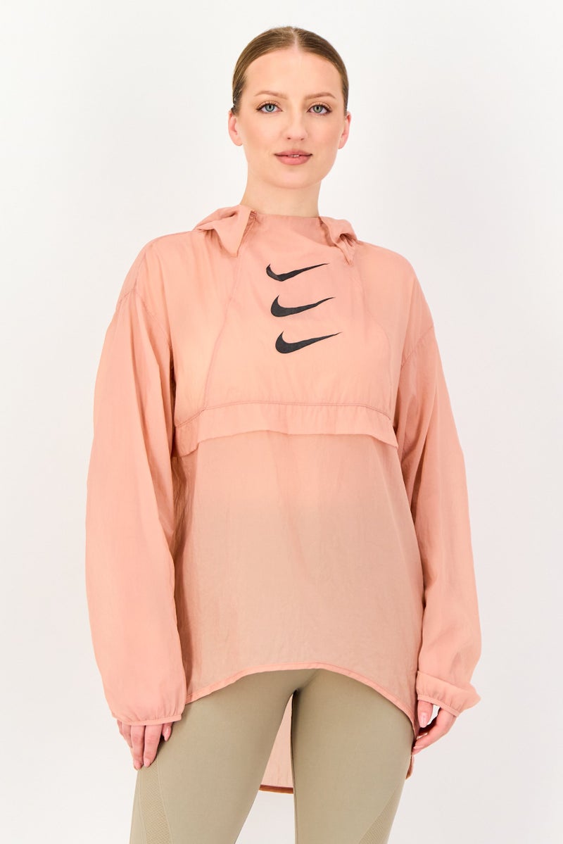 Nike جاكيت جري فضفاض بأكمام طويلة للنساء، وردي قديم - Image 1