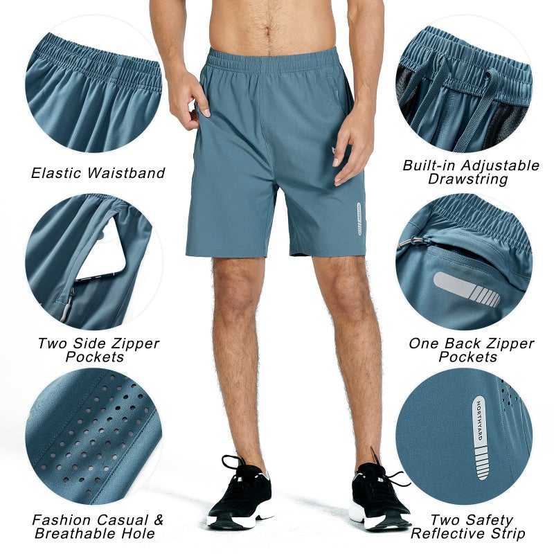 NORTHYARD Men's Athletic Running Shorts Quick Dry Workout Shorts 7"/ 5"/ 9" Lightweight Sports Gym Basketball Shorts Hiking Exercise Greyblue M - Image 5