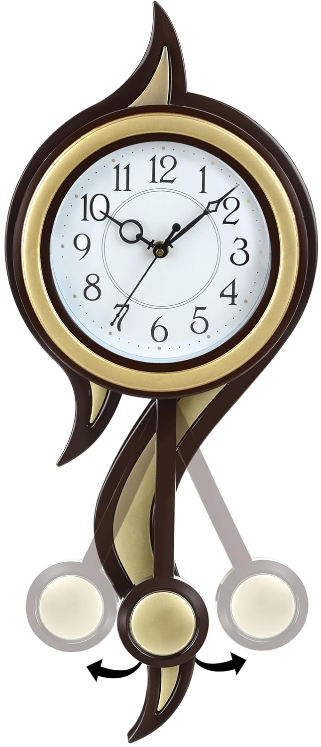 Harbour Analog Latest Stylish New Models Wall Clock with Pendulum for Home Living Room Hall Bedroom Size Height 52 CM X Width 22 CM Home Decor Big Size Wall Clock fano Golden - Image 1