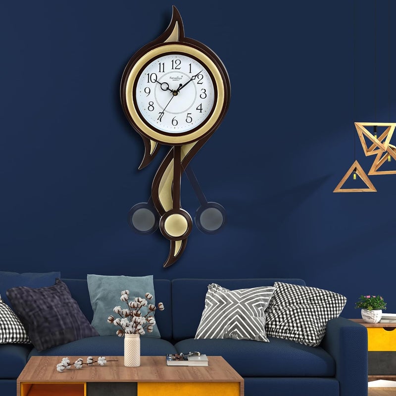 Harbour Analog Latest Stylish New Models Wall Clock with Pendulum for Home Living Room Hall Bedroom Size Height 52 CM X Width 22 CM Home Decor Big Size Wall Clock fano Golden - Image 3