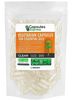 XPRS Nutra Size 000 Empty Vegan Capsules - 100 Count Clear Veggie Capsules for Essential Oils - Empty Vegetable Capsules for Essential Oils - DIY Oil Filling Works with Most Essential Oils  - Image 1
