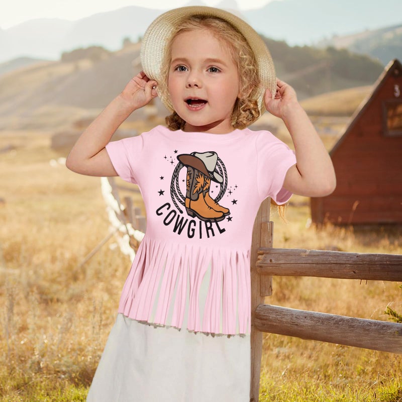 FASHGL Cowboys Boots Hat Western Cowgirls Shirt Mommy and Me Matching Outfits Vintage Country Music Graphic Fringe Tassel Top - Image 3