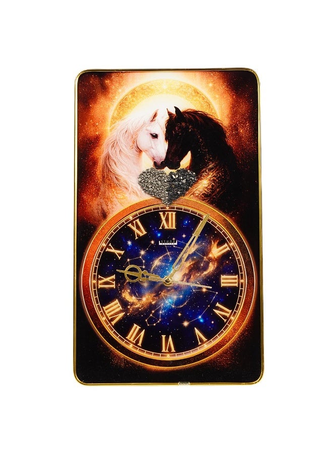 Studd Muffyn | Riche Rich Stallion Heart Wall Clock with Pyrite & Black Tourmaline | Vastu Decorative Crystal Wall Clock for Home & Office | Luxury Horse Designer Wall Décor for Living Room Entrance - Image 1