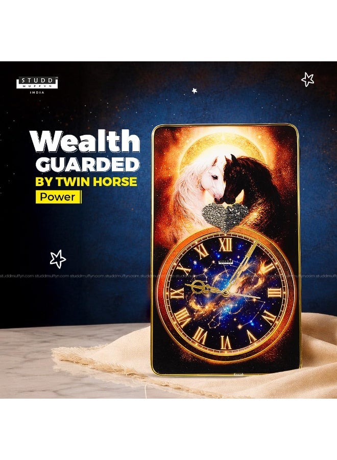 Studd Muffyn | Riche Rich Stallion Heart Wall Clock with Pyrite & Black Tourmaline | Vastu Decorative Crystal Wall Clock for Home & Office | Luxury Horse Designer Wall Décor for Living Room Entrance - Image 3