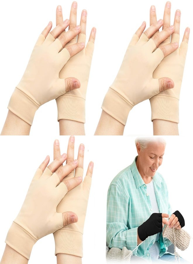 Yearntown 3 Pairs Elderly Skin Thin Protector Gloves Tone Fingerless Gloves Bruise Abrasion Protective to Cover Bruising(L,Skin Tone) - Image 1