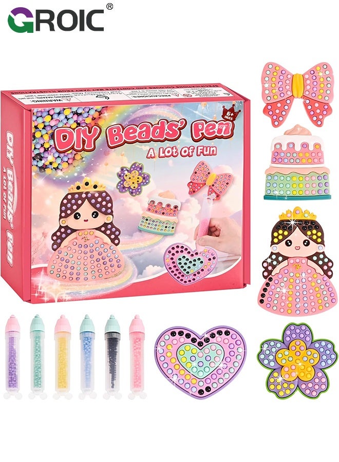 GROIC 12 Pcs DIY Beads Pen, DIY Bead Art & Mosaic Kit for Kids, Easy Arts and Crafts Fun Gem Sticker Kit, Cute Cartoon Princess Diamond Stickers Beads, Creative Arts & Crafts Activity for Boys and Girls - Image 1