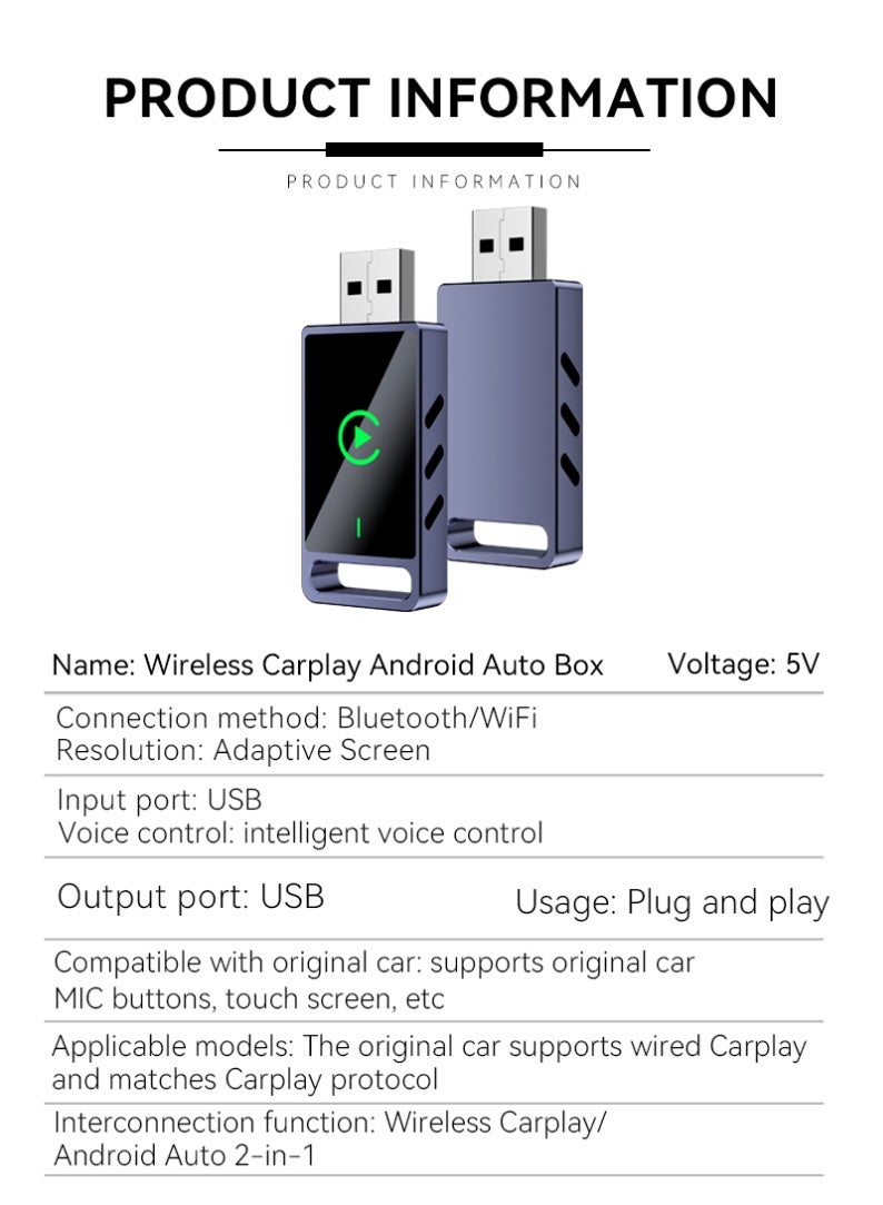 TUNKE Upgrade Wireless CarPlay Adapter for iPhone – Convert Wired to Wireless CarPlay, Auto-Connect, No Delay, Stable Control Mini Adapter with USB-C & Type-C Extension Cable (Black) - Image 4