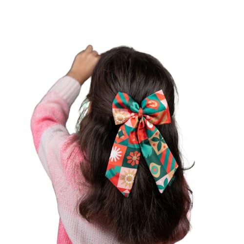 Arendelle Christmas Geometric Theme Red Pigtail Hair Bow [ABW094] - Image 3