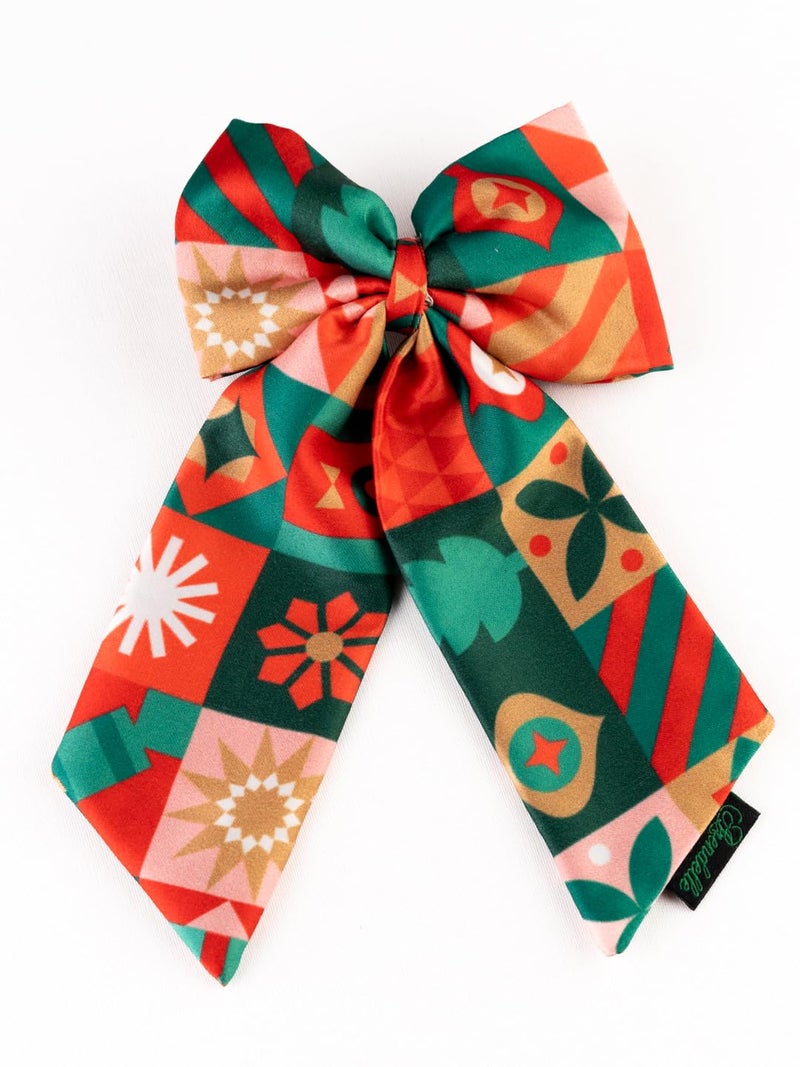 Arendelle Christmas Geometric Theme Red Pigtail Hair Bow [ABW094] - Image 1