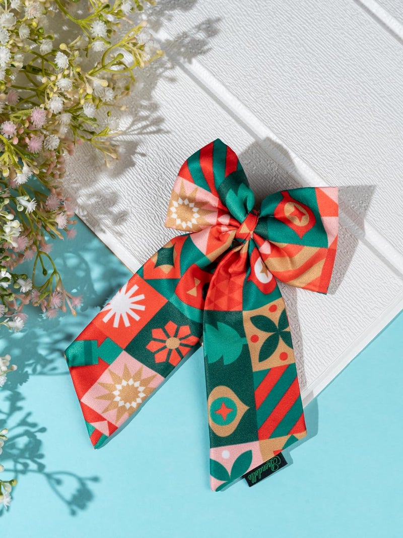 Arendelle Christmas Geometric Theme Red Pigtail Hair Bow [ABW094] - Image 2