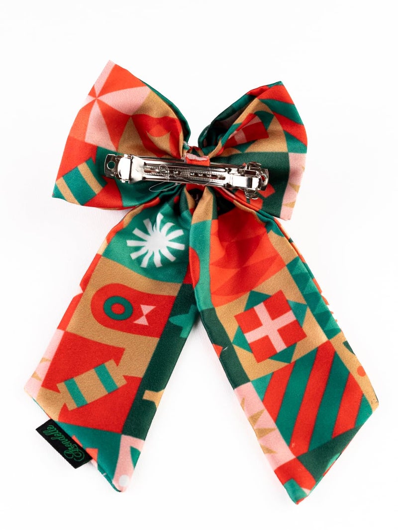 Arendelle Christmas Geometric Theme Red Pigtail Hair Bow [ABW094] - Image 4