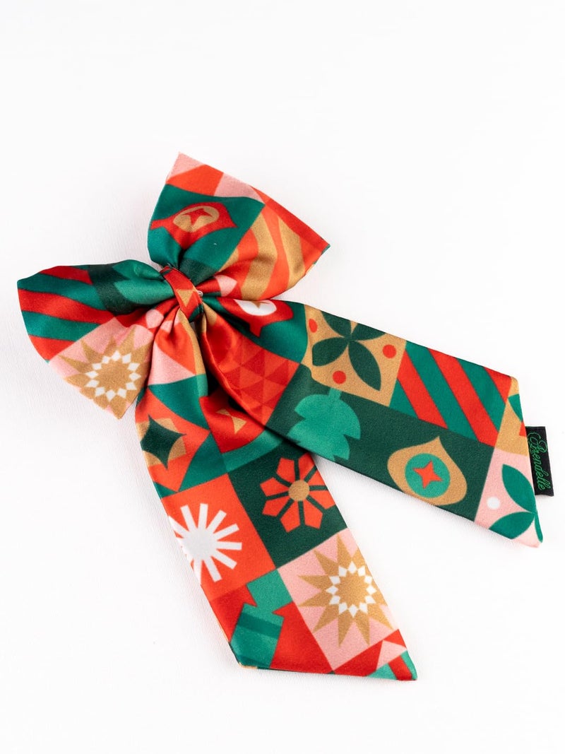 Arendelle Christmas Geometric Theme Red Pigtail Hair Bow [ABW094] - Image 5