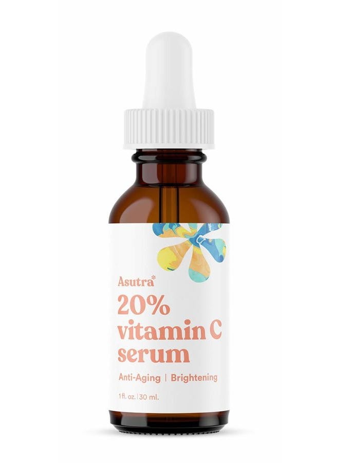 Asutra Anti-Aging 20% Vitamin C Serum, 1 fl oz | Boost Collagen | Helps Fade Sun Spots & Wrinkle Appearance | Ferulic & Hyaluronic Acid, Vitamin E, Aloe, Jojoba - Image 1