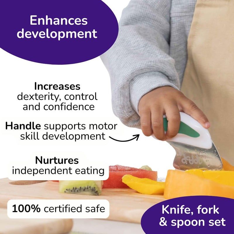 doddl Toddler Utensils, Ergonomic Fork Spoon and Knife Set for Self Feeding, Stainless Steel Silverware for 1-3 Year Olds, BPA Free, Dishwasher Safe (Aqua) - Image 4