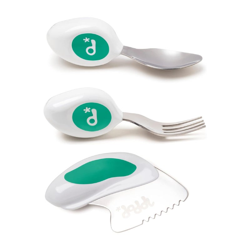 doddl Toddler Utensils, Ergonomic Fork Spoon and Knife Set for Self Feeding, Stainless Steel Silverware for 1-3 Year Olds, BPA Free, Dishwasher Safe (Aqua) - Image 1