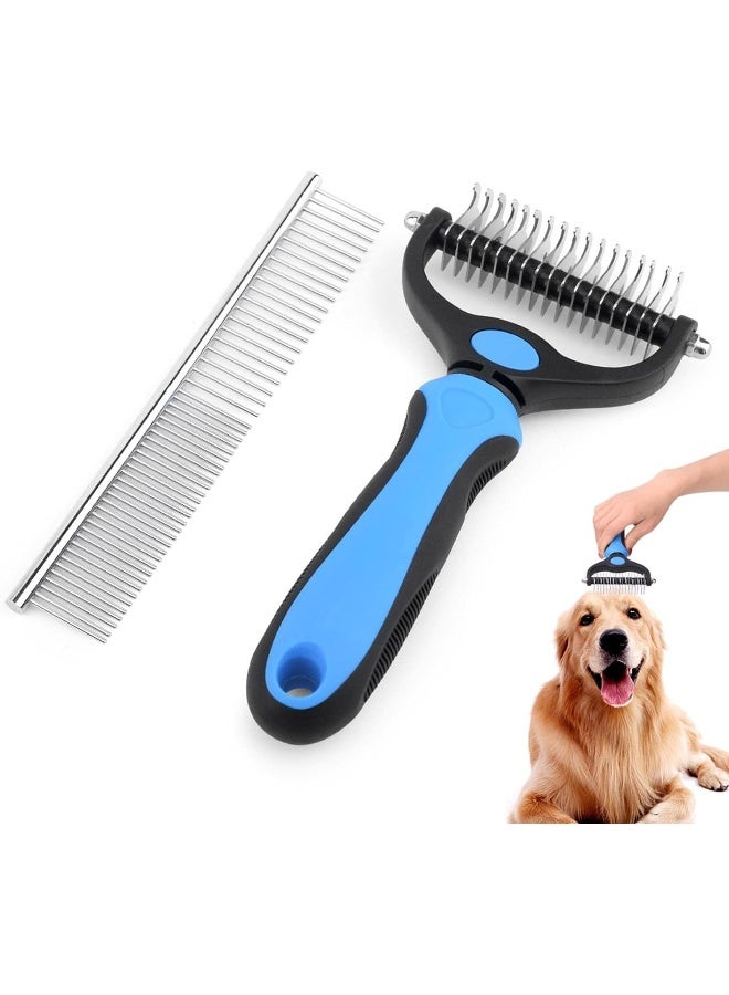 Coodipet Dematting Comb for Dog and Cat, Pet Grooming Rake and Brushes for Small, Medium & Large Dogs 17+9 Double Sided Deshedding Tool Removes Knots and Tangled Hair (Blue) - Image 1