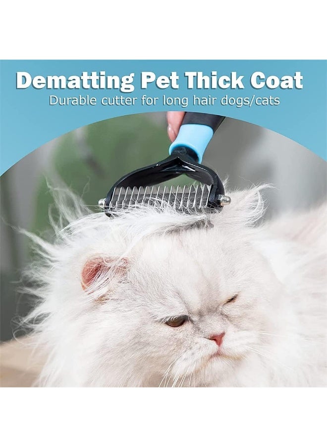 Coodipet Dematting Comb for Dog and Cat, Pet Grooming Rake and Brushes for Small, Medium & Large Dogs 17+9 Double Sided Deshedding Tool Removes Knots and Tangled Hair (Blue) - Image 2