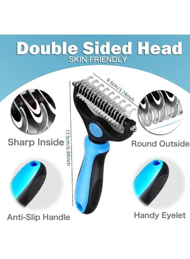 Coodipet Dematting Comb for Dog and Cat, Pet Grooming Rake and Brushes for Small, Medium & Large Dogs 17+9 Double Sided Deshedding Tool Removes Knots and Tangled Hair (Blue) - Image 4