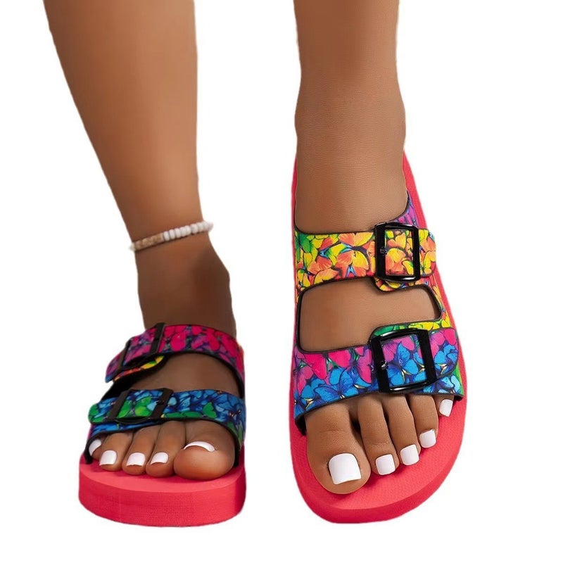 2025 Thick Bottom Slippers Women Slippers Plus Size Belt Buckle Soft Bottom Color Slippers Women - Image 1