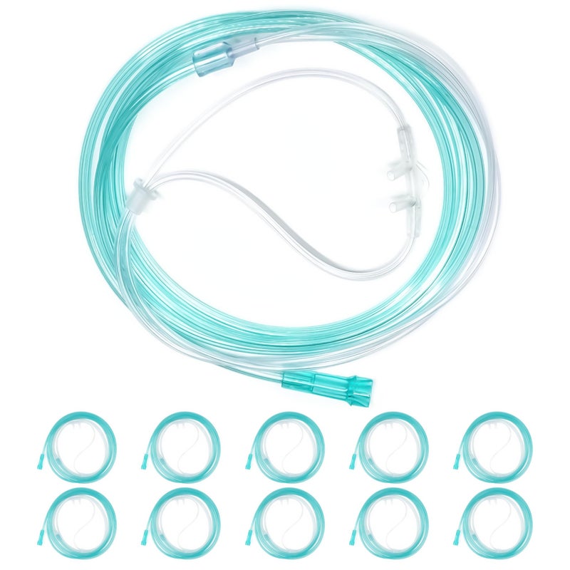 10 Pack HighFlow Ultra Soft Nasal Oxygen Cannula Green Crush Resistant Tubing with Standard Connection 66 Feet
