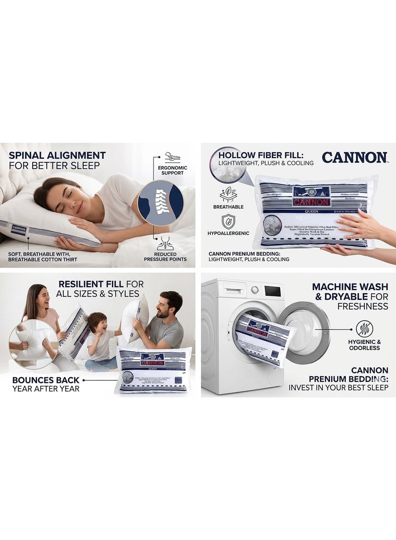Cannon Pressed Queen Pillow, 20 x 30 Inch, Non-Allergenic Odorless Fiber Fill, Pack of 2 - Image 4