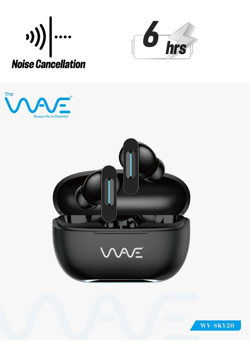 Wave - ENC Wireless Earphones with RGB Lights – 6 Hours Music Time, 5 Hours Talk Time, Noise Reduction Mic - Black - Image 1