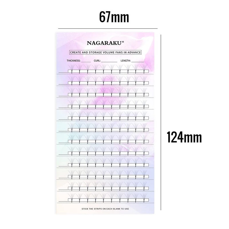 NAGARAKU Eyelash Extension Storage Card Premade Fans Volume Lash Storage 2mm Sticky Strip False Eyelashes Paper Card (20 Sheets with 1 Roll Tape) - Image 3